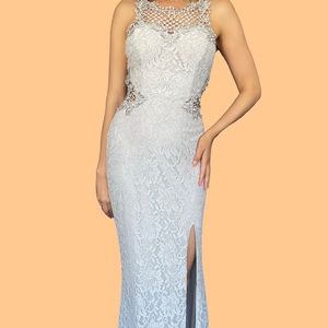 Grey full length dress with slit